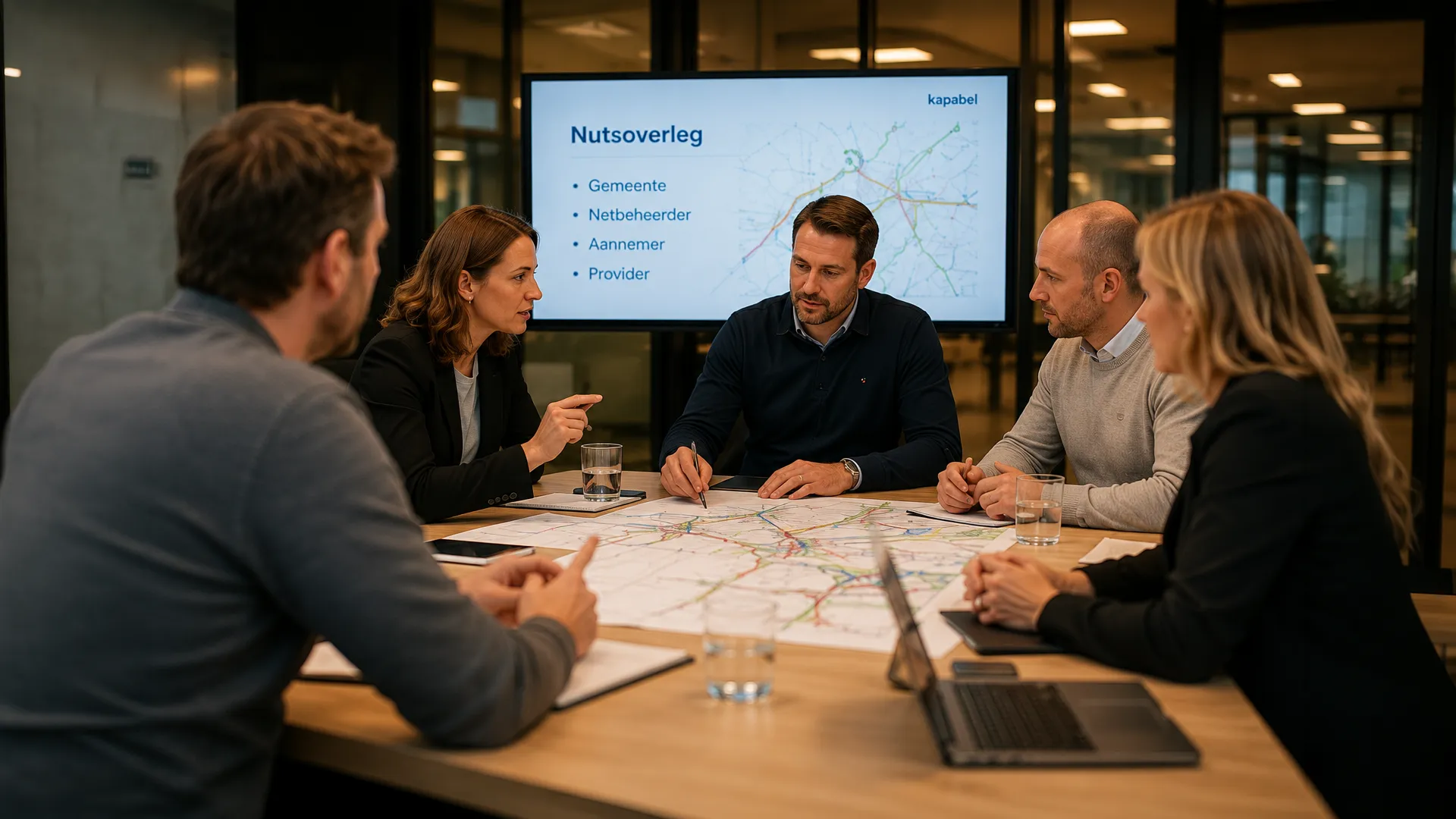 Nutsoverleg door betrokken stakeholders in een meetingruimte